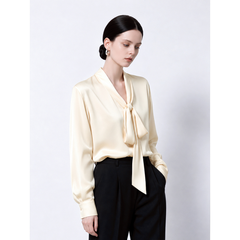 Silk Shirt, French-Style Inner Top, Light Luxury, Ribbon Long Sleeves, Bow Tie, Mulberry Silk Suit Shirt for Women, Relaxed Fit Silk Shirt, French-Style Inner Top, Light Luxury, Ribbon Long Sleeves, Bow Tie, Mulberry Silk Suit Shirt for Women, Relaxed Fit