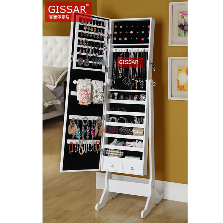 多功能收纳壁挂穿衣镜柜正面展示1