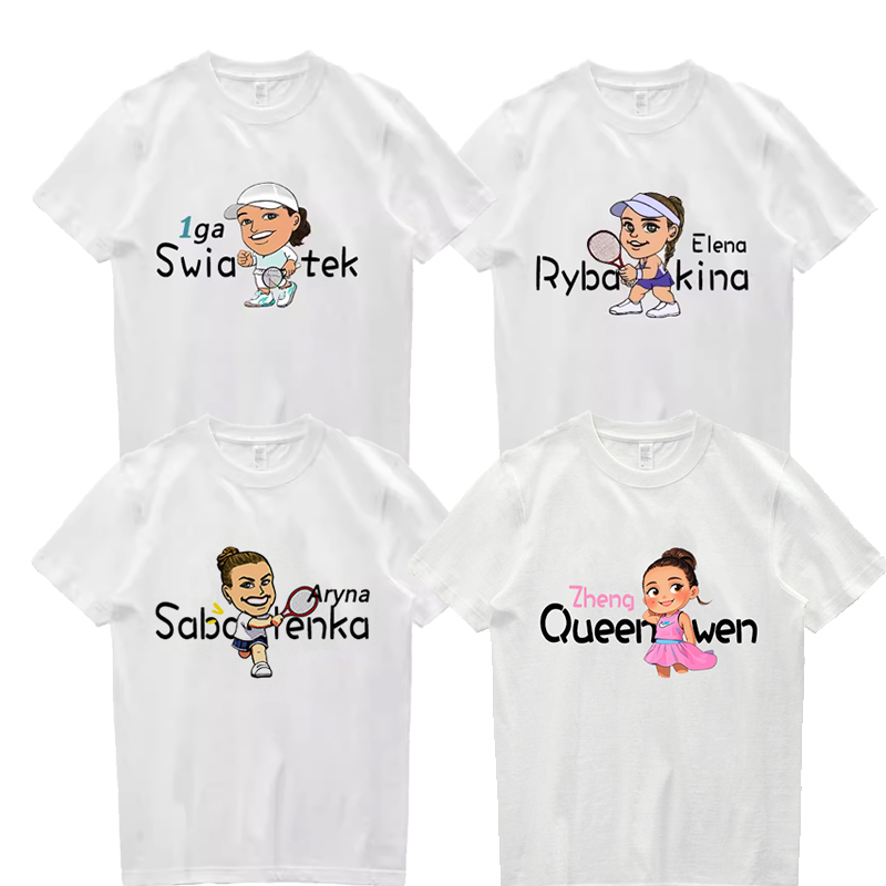 Swiatek, Lebaquin, Sabalenka, Zheng Qinwen Q-Version Tennis Quick-Drying T-Shirt Short-Sleeve Training Competition