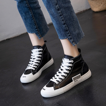 High-top shoes women 2020 Autumn new leather students Joker flat bottom leisure high bang small white ccvv women shoes board shoes tide