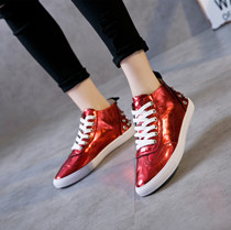 CCVV womens shoes 2021 new leather high-top shoes casual rivets patent leather flat small white sports board shoes women