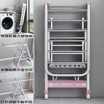 Stainless steel drying rack floor folding bedroom household baby cool clothes rack balcony quilt artifact pole