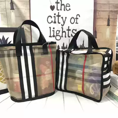 New hollow mesh bag flocking mesh perspective bag portable washing bag perspiration bag beach bag fitness bag
