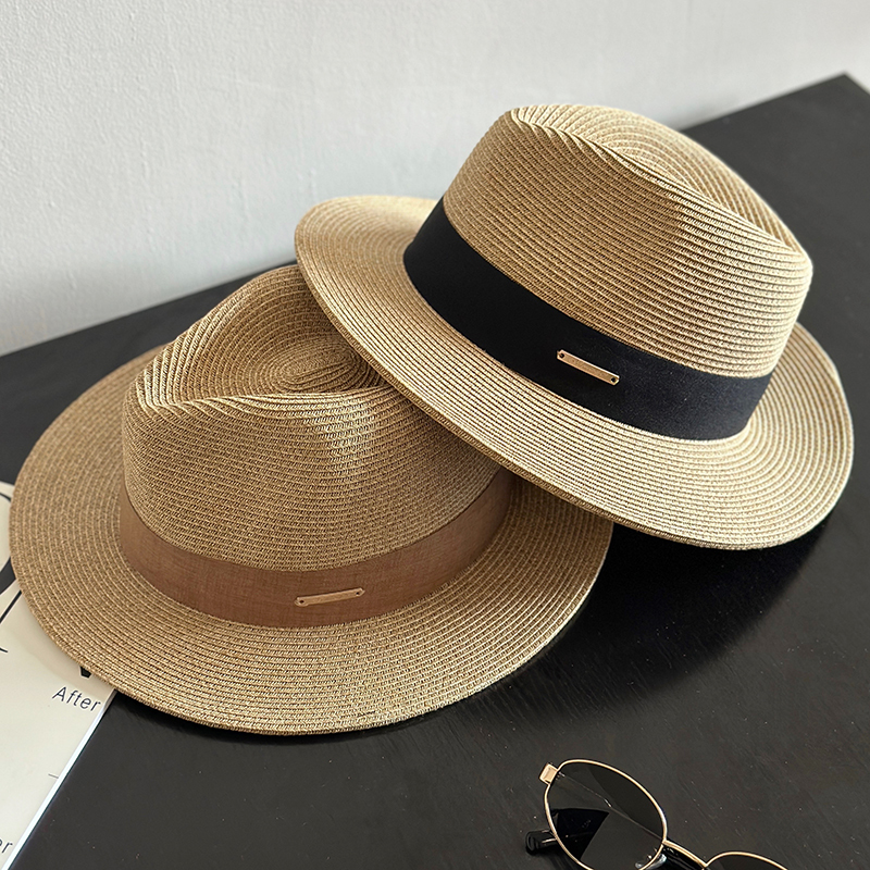 High-End Panama Straw Hat for Women, Summer Sun Protection, Uv Protection, Versatile for Vacation, British Jazz Hat, Straw Woven Hat