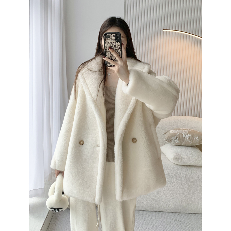 2025 Autumn/Winter New Short Oversized Teddy Bear Fur Coat with Alpaca Fur for Women