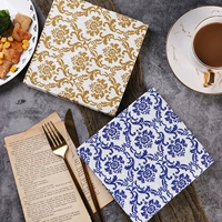 Простой цвет печатной салфетки для салфетки для салфетки синий принт синий -белый фарфоровый