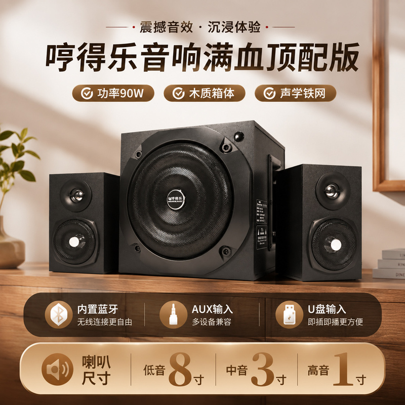 Audio Bluetooth Super Subwoofer Wireless Wooden 2.1 Home Desktop Computer Desktop Active High-Volume Speaker