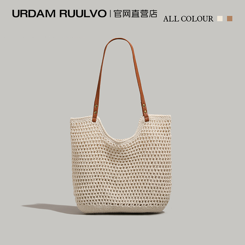 Ur Large-Capacity Woven Tote Bag for Women 2026 New Summer Seaside Casual Vacation Beach Bag Single Shoulder Underarm Bag