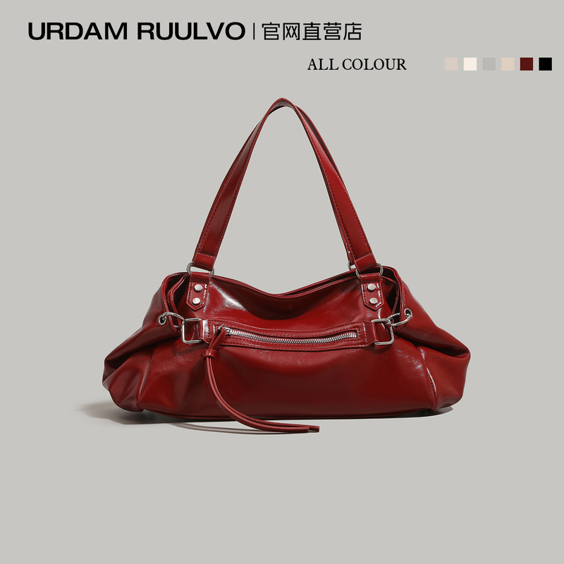 Ur Red Patent Leather Underarm Bag for Women 2026 New Trendy Soft Leather Tote Bag Large Capacity Shoulder Crossbody Bag Biker Bag
