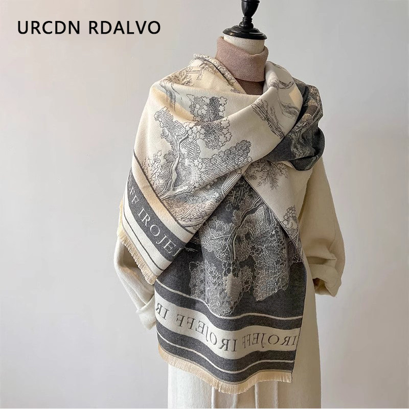 URCDN RDALVO шарф с рисунком тушью, подарок на день девочек, 2025 летний новый стиль, нагрудник с шалью двойного назначения Изображение 1