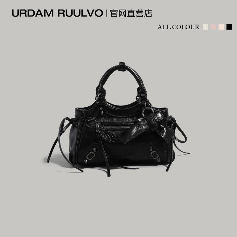 U&R Niche Studded Biker Bag for Women 2026 New Simple Bowknot Handbag Versatile Shoulder Crossbody Bag