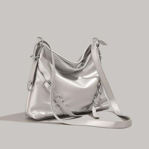 Серебряная сумка через плечо, вместительная и большая сумка на одно плечо, шоппер, изысканный стиль, коллекция 2023