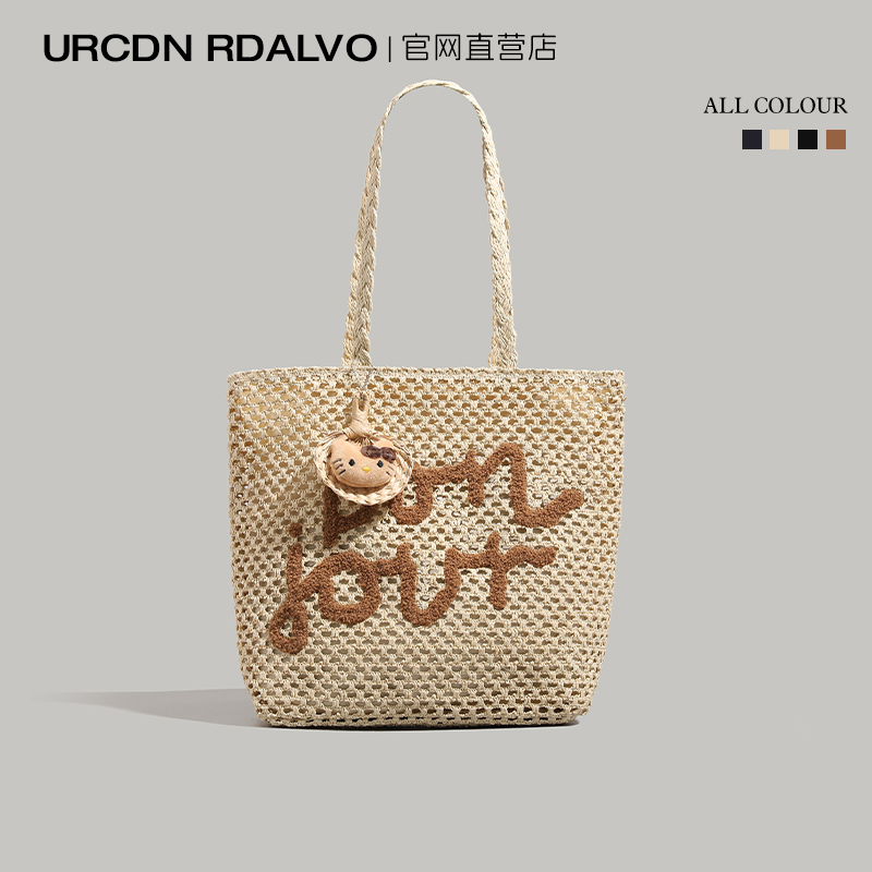 Ur Straw Woven Bag for Women 2025 New Style Seaside Vacation Beach Bag Woven Hollow Bag Large Capacity Shoulder Tote Bag