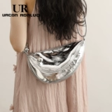 Серебряная сумка через плечо, сумка подмышку, сумка на одно плечо, изысканный стиль