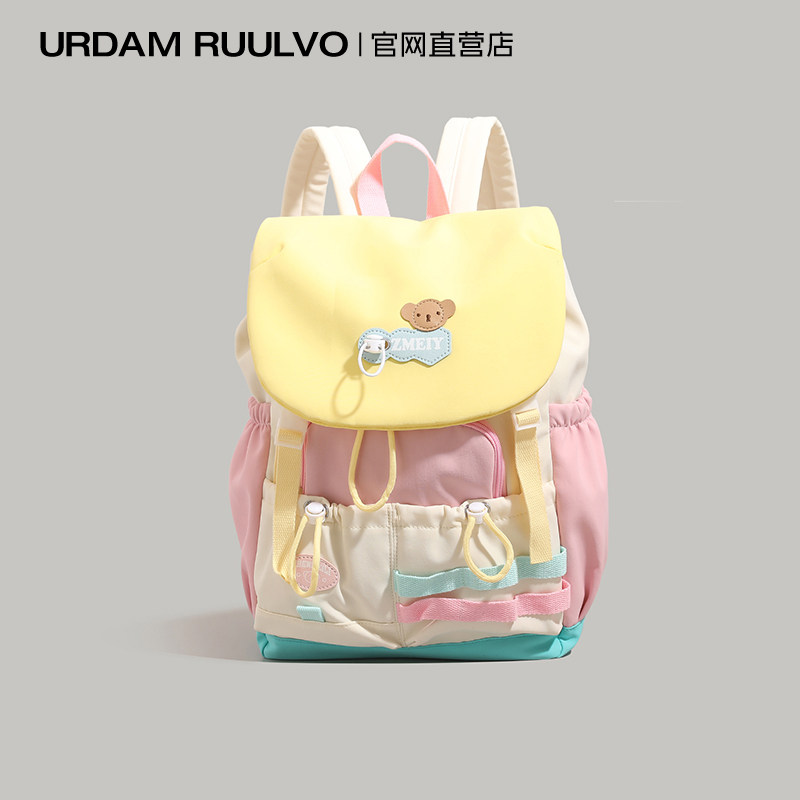 UR多巴胺撞色双肩包女夏2026年新款可爱少女初中学生书包旅行揹包