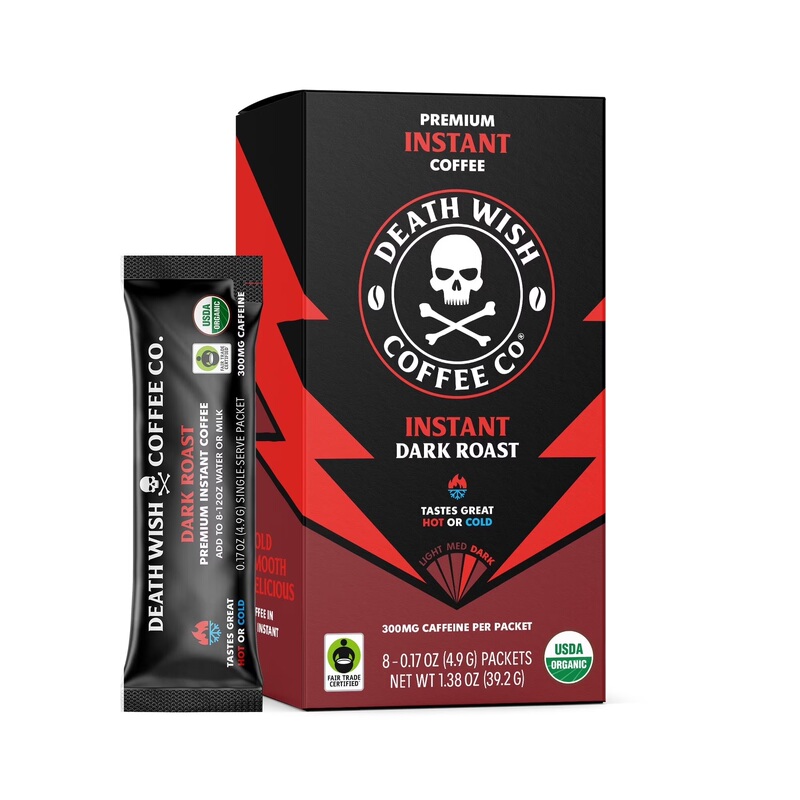 Death Wish High Caffeine Pure Black Instant Coffee Powder 4.9g Fitness Refreshing and Invigorating 8 Bags