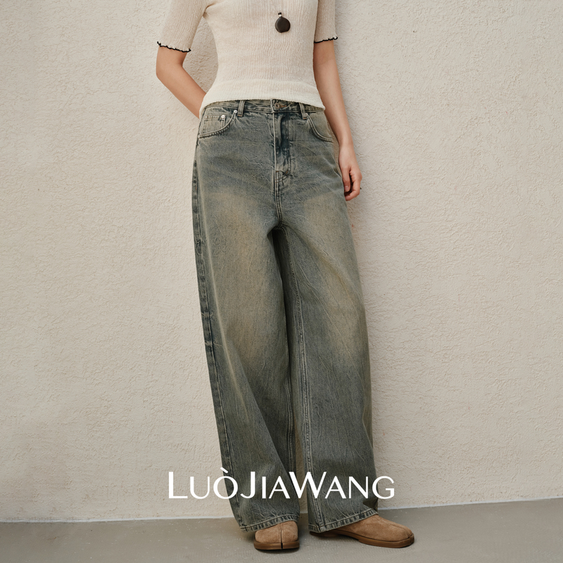 Luojiawang Commuter Style Vintage Washed High-Waisted Straight-Leg Jeans for Women 2026 New Slim-Fit Long Pants Luojiawang Commuter Style Vintage Washed High-Waisted Straight-Leg Jeans for Women 2026 New Slim-Fit Long Pants