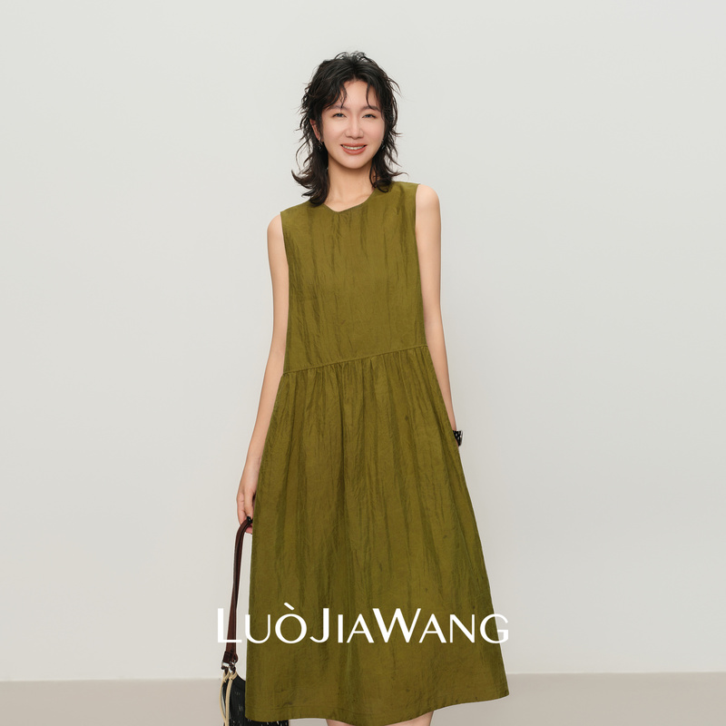 100% Mulberry Silk Reversible Sleeveless Vest Dress for Women, Pleated Mid-Length Straight Skirt | Luojiawang 100% Mulberry Silk Reversible Sleeveless Vest Dress for Women, Pleated Mid-Length Straight Skirt | Luojiawang