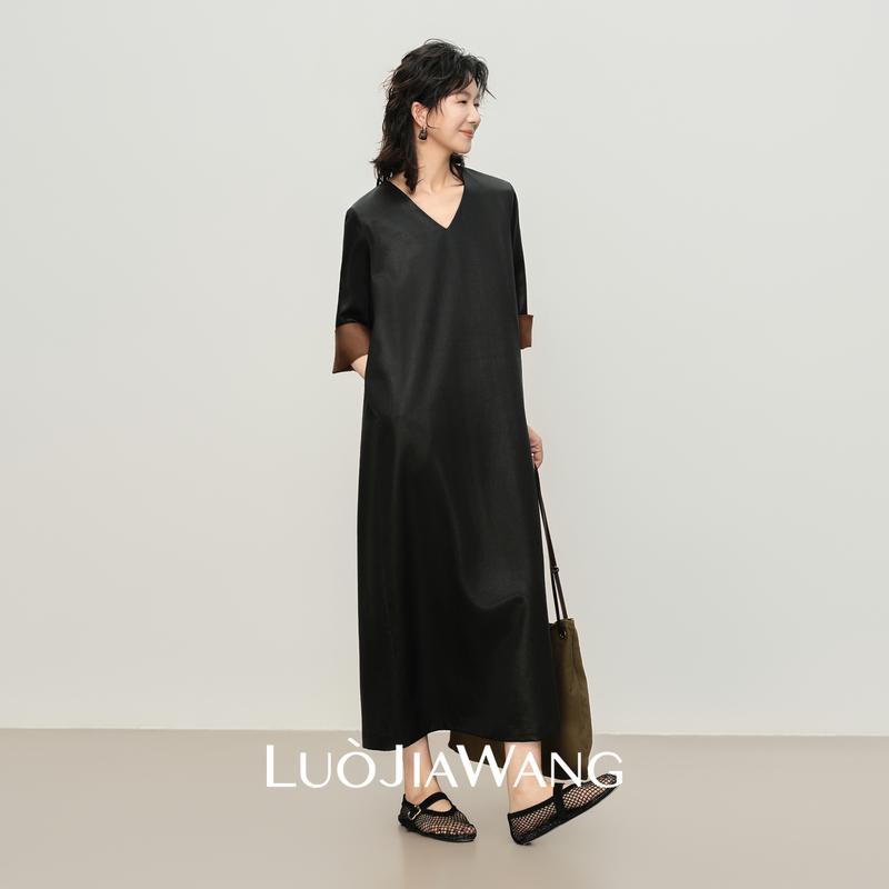 【30Mm】100% Mulberry Silk Vintage Slimming Draped Dress High-End Long Dress丨Luojiawang