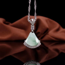 Jade S925 silver inlaid jade fan type women necklace pendant clavicle Jade Jewelry pendant sterling silver