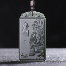 Xinjiang Hetian Jade Jinxiu Mountain River Pendant Mens Tower Qingyu A Fine Material Landscape Brand Jade Pendant