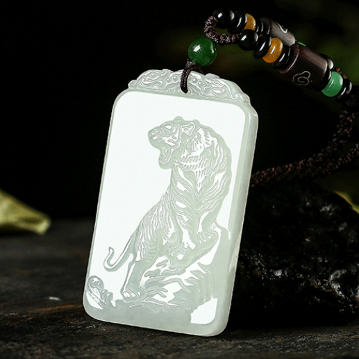 Natural Hetian jade tiger jade pendant Men and women zodiac mountain white tiger jade pendant Jade stone jade pendant Feng Shui card