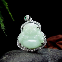S925 pure silver necklace natural A goods emerald Jade Buddha pendant womens minimalist silver inlaid with the Millver Festival gift