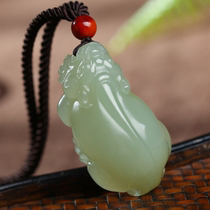 Hetian Jade pendant shallow Jade three-dimensional clear water green beast jade pendant jade pendant pendant with certificate