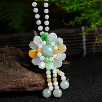 Natural original hand-woven emerald bead necklace Sun flower female pendant jade national style jewelry