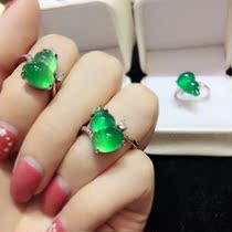 925 silver inlaid natural chalcedony gourd ring female agate live mouth ring finger band certificate