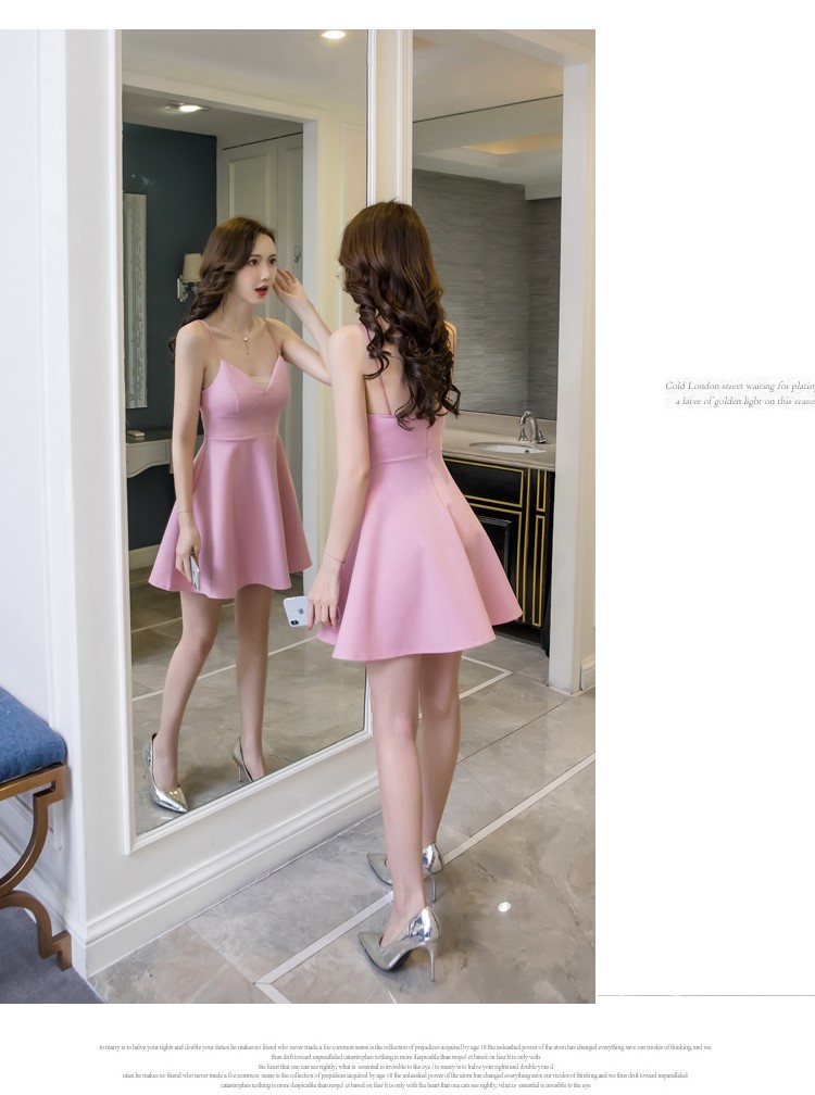 Mùa hè 2019 mới gợi cảm hộp đêm nữ trang trí cơ thể eo một từ váy backless rắn màu V-cổ váy V - A-Line Váy thời trang nữ cao cấp