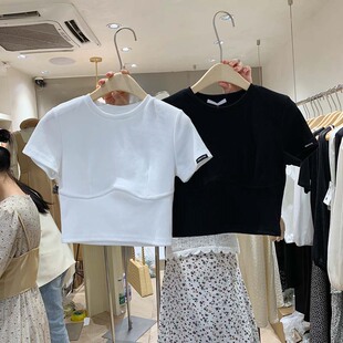 简约小清新修身百搭罗纹棉短袖T恤