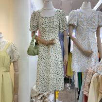 Summer dress new Korea Dongdaemun fashion trends White temperament Korean version of the square collar Rwrinkled long style Broken Flowers dress