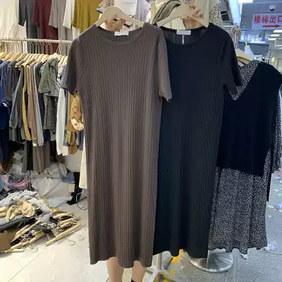 Early autumn new short-sleeved knitted round neck solid color 2021 temperament loose and thin Korean Dongdaemun pullover dress