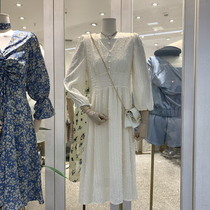 Early autumn new chiffon bubble long sleeve waist V-neck 2021 Korea Dongdaemun women sequined fairy jumpsuit long dress