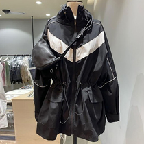 Autumn and winter New loose fashion stand collar Korea East Gate 2021 color drawing rope waist casual windbreaker coat women