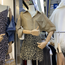 Korea Dongdaemun early autumn new ice silk long-sleeved single-breasted shirt washed cotton BAO WEN skirt two-piece set