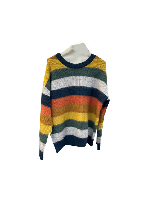 Thirteen Lines Autumn and Winter New Korean Style Loose Round Neck Color Striped Retro Commuting Casual All-match Pullover Sweater for Women