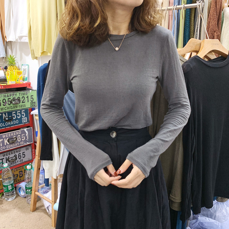 Women's early autumn new top round neck cotton fashion loose and wild long-sleeved T-shirt base shirt 2021 Foreign school tide