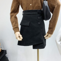 South Korea 2021 Dongdaemun womens autumn new fashion high waist a character thin solid color versatile skirt women
