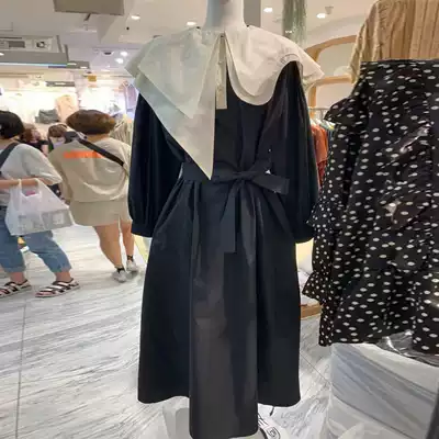 South Korea Dongdaemun 2021 autumn new all-match temperament dress large lapel trendy female lace-up waist long version