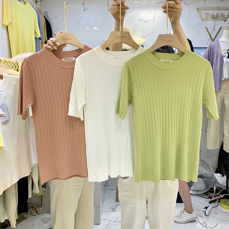 Áo phông nữ 2019 xuân hè mới mỏng cổ tròn áo thun rộng thời trang áo thun ngắn tay áo len nữ mỏng - Cộng với kích thước quần áo áo khoác sơ mi nữ