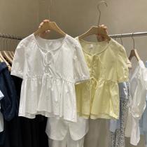 2022 Korea Dongdaemun First summer net color round collar sweet beauty 100 hitch Han version Conspiculy Slim And Less Relaxed Doll Blouse Blouse