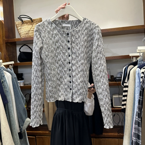 Южнокорейский весенний товар с круглым воротником, ретро кардиган, 2023, в корейском стиле, по фигуре