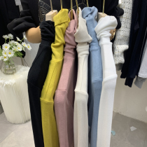 East gate 2022 Han version spring womens dress new fashion elastic cotton long sleeve high collar 100 hitch bottom blouses woman