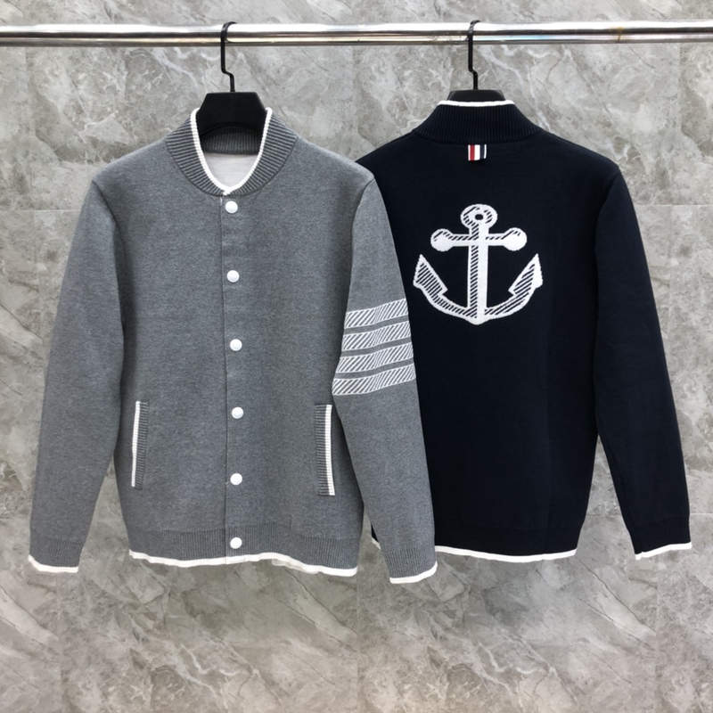 Autumn and Winter Tb Four-Bar Steering Wheel Cardigan Sweater for Men and Women, Long-Sleeve Knitwear, Couple's Baseball Jacket, Casual Jacket