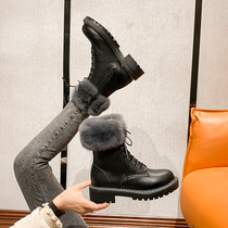 Real leather snowy boots woman 2020 new fur integrated short cylinder mesh red thick bottom winter plus suede thickened cotton shoes female