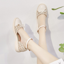 Bow hollow single shoes women summer wild 2021 spring new fairy shallow mouth flat bottom late evening evening gentle shoes