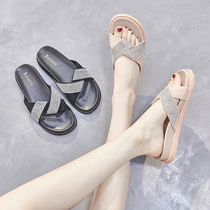 2021 summer new rhinestone luxury slippers women wear fashion wild Net red lazy thick bottom pregnant women Cool