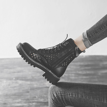 Black Martin Boots Women Summer Thin Breathable Mesh Joker British Wind Net Boots Thick-bottom Vintage Hollow Boots